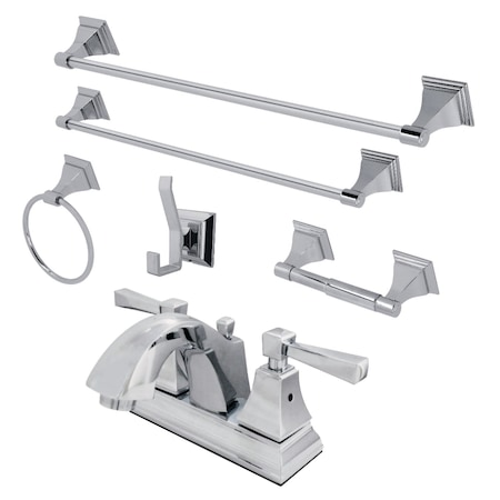 Fauceture FSK4641DL 4" Bathroom Faucet W/ 5-Piece Bathroom Hardware Combo, Chrome FSK4641DL